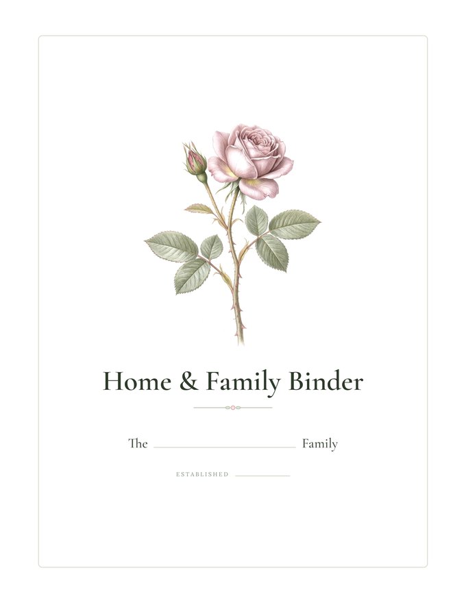 The Home and Family Binder cover, a single pink rose