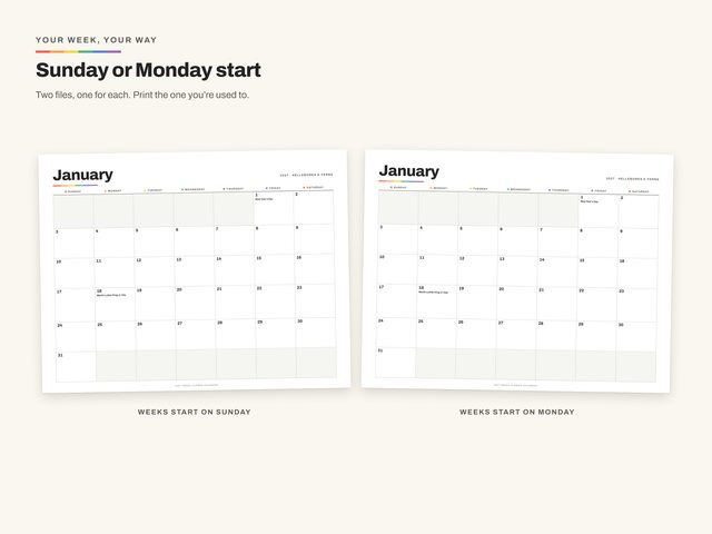 The 2027 Queer Pencil Flower Calendar: Sunday or monday